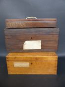 An oak silver box with key labelled 'From Carlisle House/ Major Nettlefold',