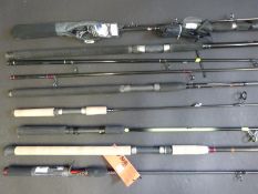 A collection of spinning rods & bait casters including Prologic,