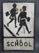A vintage cast aluminium 'school' road sign, 53.3 x 30.