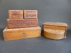 Finely carved Anglo Indian swivel cigarette dispenser and other boxes
