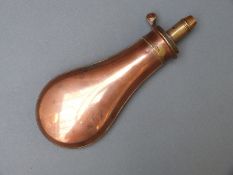 Sykes Improved Fire Proof copper and brass powder flask, 21cm long.