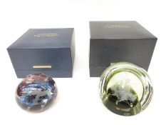 Two Caithness limited edition glass paperweights one engraved with an angel fish 590/1500 the other