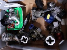 Eight glow engines to suit radio control model cars including a boxed Tops 3.