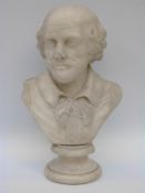 An alabaster carved bust of Shakespeare (43cm tall)
