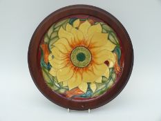 Moorcroft charger in Inca Sunflower pattern by Rachel Bishop,