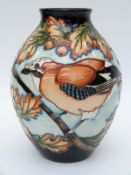 Moorcroft vase in Jays at Home pattern by Kerry Goodwin, made for the RSPB, limited edition no.