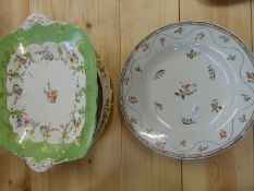 A c1790 Worcester soup bowl hand decorated with roses and flora with waved dot border together with