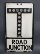 A vintage cast aluminium 'road junction' road sign with honeycomb style reflectors,