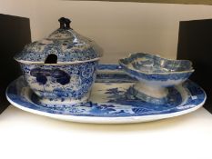 Large blue and white meat plate,