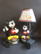 Mickey Mouse telephone and matching lamp,