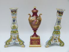 Vienna style lidded urn with decoration depicting Rinaldo and Alonida one side with Jupito and