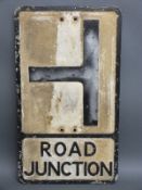 A vintage cast aluminium 'road junction' sign cast with name Royal Label Factory, 53.5 x 30.