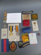 A pair of WWI medals awarded to 29964 PTE A.G Towill G.GDS, WWII medals with box addressed to R.