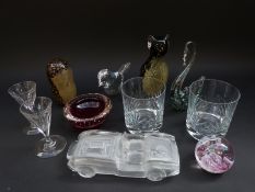 Eleven pieces of various glassware to include Whitefriars control bubble bowl,