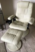 A Ekornes Stressless style cream leather chair and matching footstool.