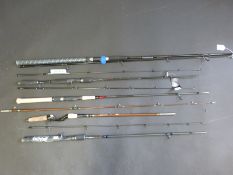 Five spinning bait casting rods including Abu Lineaeffe