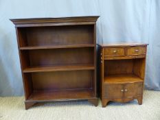 A reproduction bookcase (W94cm) and a bowfront bedside cabinet with brushing slide