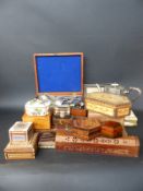 A collection of various inlaid boxes including Vizagapatam,