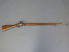 Clark flintlock hammer action private purchase Brown Bess gun with named lock, brass trigger guard,