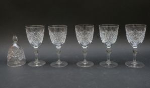Six Thomas Webb cut crystal wine glasses with bulbous stems