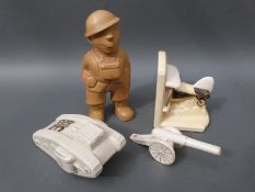 A collection of WWI interest ceramics to include Bovey Pottery 