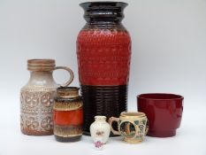 Six pieces of West German pottery including a bowl marked Amano (tallest 41cm)