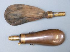 Copper and brass rifle powder flask, length 17.