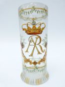 A 19thC commemorative enamelled glass goblet in the manner of Moser of cylindrical form on splayed