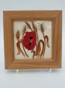 Moorcroft framed plaque in Harvest Poppy pattern by Emma Bossons (12cm square)