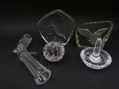 Five items of Waterford and similar glassware to include a ring holder, paperweight,