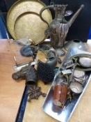 A collection of metalware to include an Eastern dallah or coffee pot, Civic pewter inkwell,