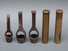 Two brass oil bottles,