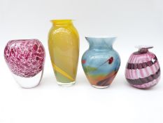 Four coloured glass vases including a Ronald Stennett Wilson vase with purple flecks and a French
