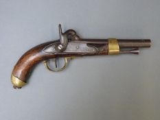 A Continental percussion hammer action service Dragoon pistol with brass trigger guard and mount