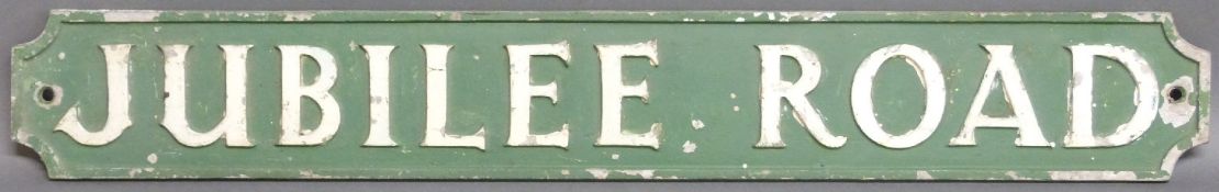 A vintage 'Jubilee Road' cast aluminium road sign, length 76.