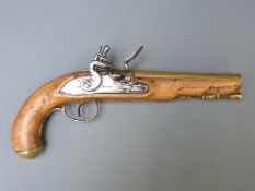 Ketland of London brass barrelled flintlock hammer action Dragoon style pistol with brass trigger