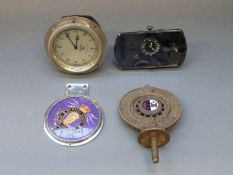 Smiths dashboard clock, vintage rearview mirror with inset clock.