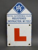 An enamel RAC instructor registered no 7357 'L' plate