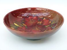 Moorcroft large bowl in African Lily pattern by Walter Moorcroft with flambe glaze c.