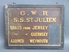 GWR double sided SS St Julien ferry sign Weymouth, Jersey,