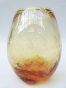 Whitefriars control bubble golden amber glass vase designed by William Wilson,