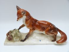 Nymphenburg model of a fox and rabbit, initialled JH,