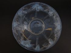 Barolac opalescent pressed glass dish relief decorated with palm trees, signed to base, 29.