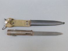 A Belgian FAL tubular bayonet in scabbard with frog