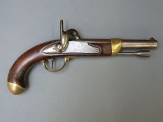 A continental percussion hammer action Dragoon service pistol with brass trigger guard and mounts