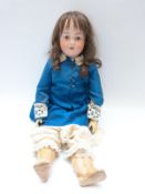 Armand Marseille bisque headed doll with open mouth, fixed brown eyes,