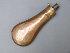 Sykes copper and brass powder flask, 19cm long.