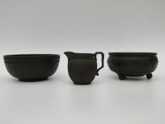 Three pieces of Wedgwood black basalt
