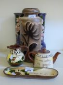 A pair of Longpark vases in the Alexandra Rose pattern and Torquay Motto Ware including a Lynton