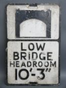 A vintage cast aluminium 'low bridge' road sign, 53.5 x 35.
